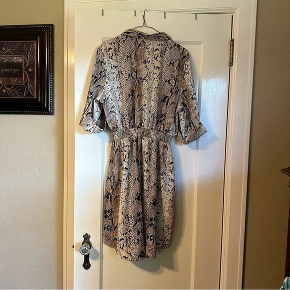 Millenium Dress Animal Print Shift Elastic Tie Waist Snakeskin  3/4 Sleeve Sz XL - Picture 3 of 11